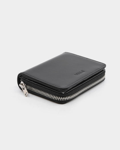 PYRA Men's Leather Zip Wallet Black Leather