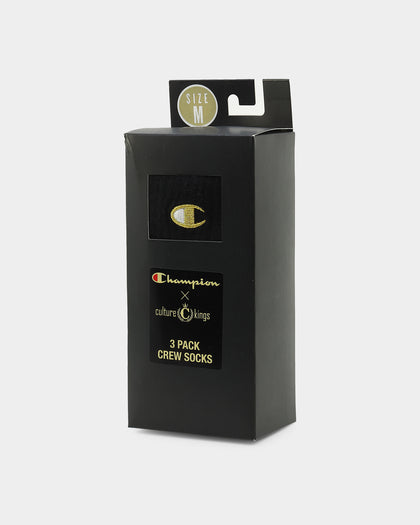 Champion Culture Kings X Champion C Logo Crew Socks 3 Pack Black/Gold