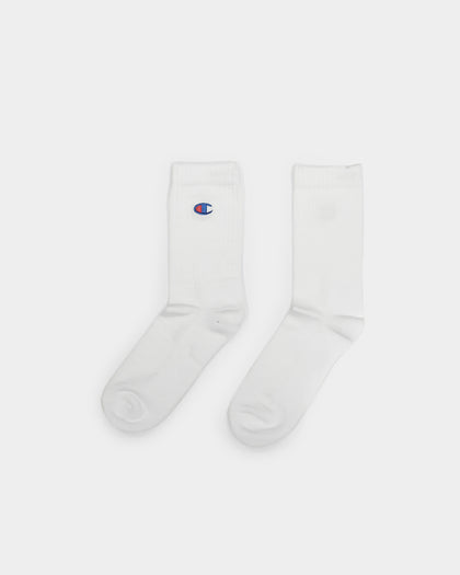 Champion 3 Pack C Logo Crew Socks White
