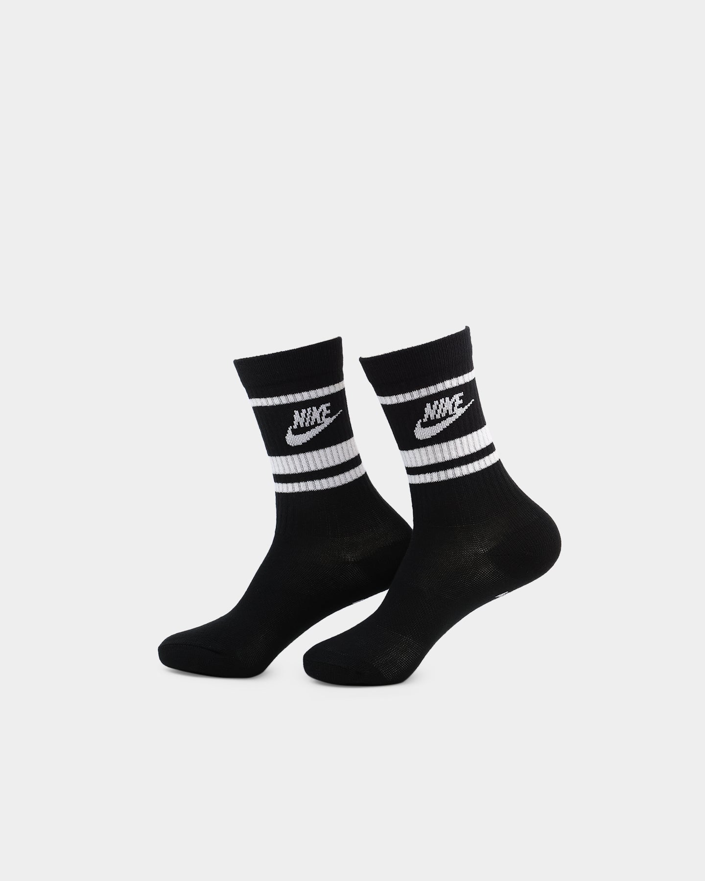 nike 3 pack logo stripe socks in white and black