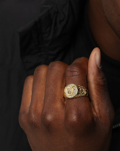 Saint Morta Letter Championship Ring Iced Gold