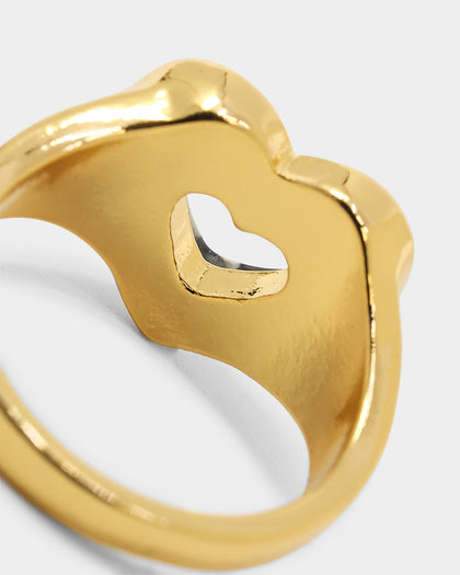 Raising Hell Checkered Heart Ring Gold/Black