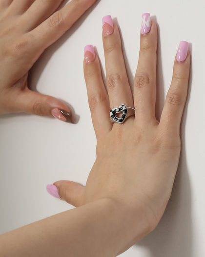 Raising Hell Women's Checkered Heart Ring White/Gold/Black