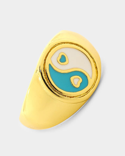 Raising Hell Women's Pastel Yin Yang Ring Blue/White/Gold