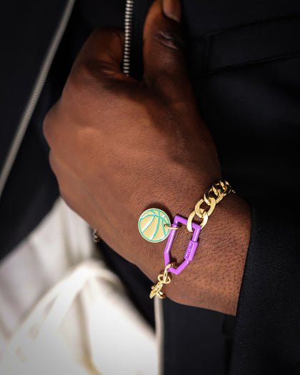 Wild For The Weekend Slam Dunk Basketball Bracelet Gold/Purple/Teal