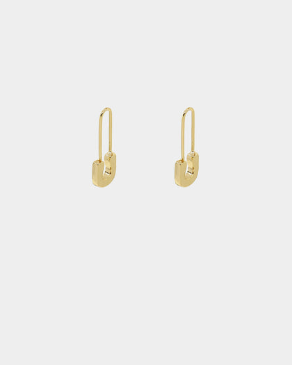 Raising Hell Women's Safety Pin Earrings Gold