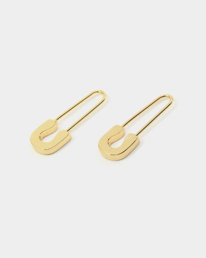 Raising Hell Women's Safety Pin Earrings Gold