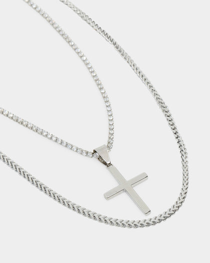 NXS Double Cross Chain White Gold