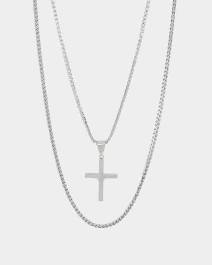 NXS Double Cross Chain White Gold