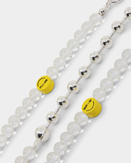 Wild For The Weekend Smiley Beaded Necklace Silver
