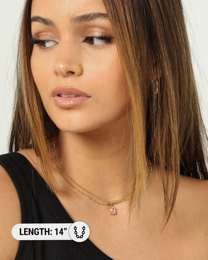 Raising Hell Women's Pendant Figaro Choker Necklace Pink/Gold