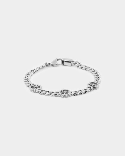 Guess Mainline Log-In 11mm Triple 4G Curb Chain Bracelet Steel
