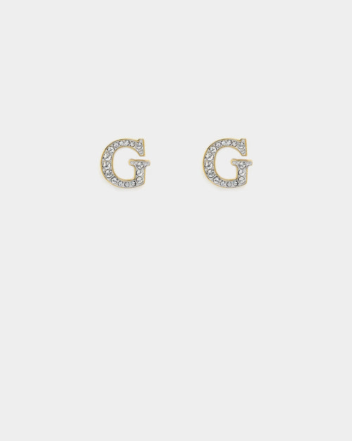 Guess Mainline Party Pave G Logo 9mm Stud Earrings Gold