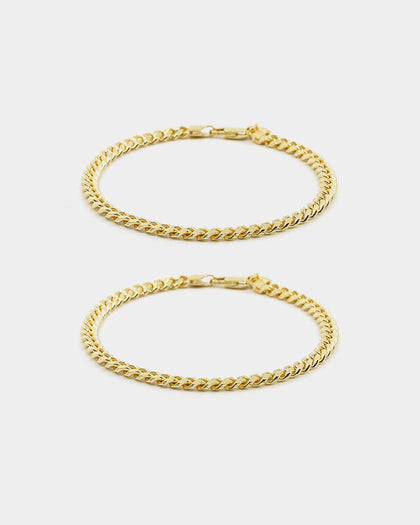 House Of Auric 5mm Cuban Bracelet Set 18k Gold Vermeil
