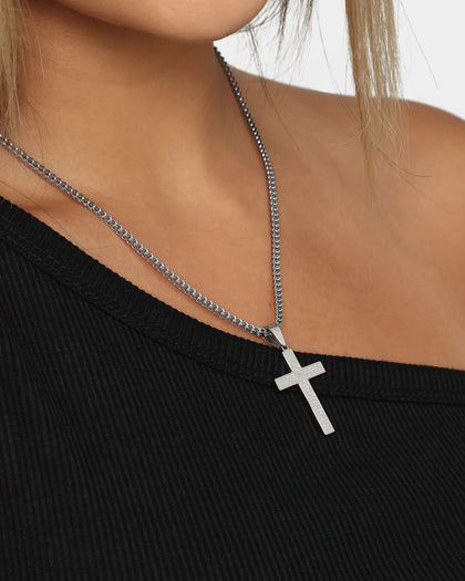 NXS Textured Cross Pendant White Gold