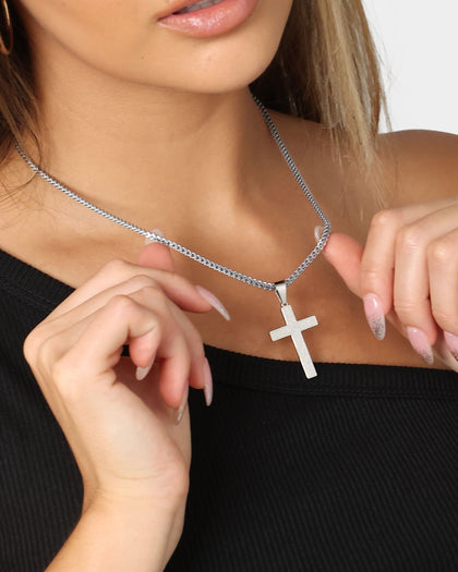 NXS Textured Cross Pendant White Gold