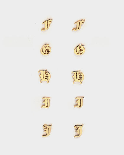 Raising Hell Women's Gothic Alphabet Stud Earrings Gold