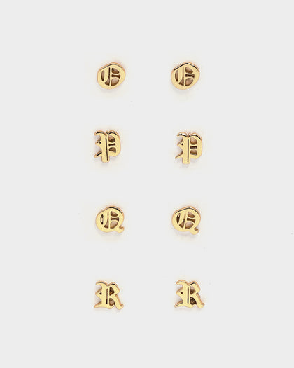 Raising Hell Women's Gothic Alphabet Stud Earrings Gold