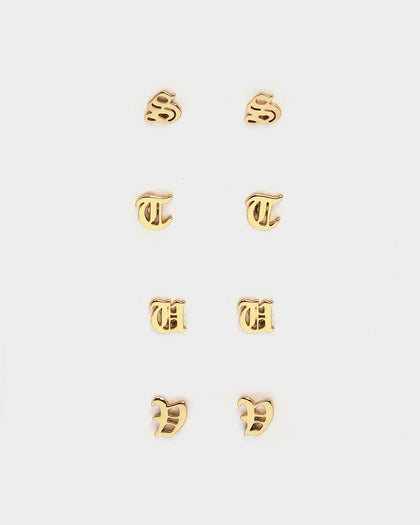 Raising Hell Women's Gothic Alphabet Stud Earrings Gold