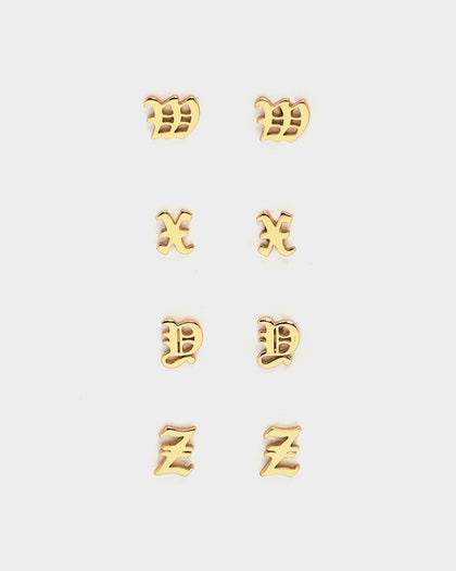 Raising Hell Women's Gothic Alphabet Stud Earrings Gold