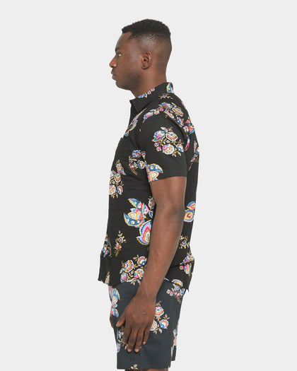 Brixton Charter Print Short Sleeve Woven Shirt Black/Purple